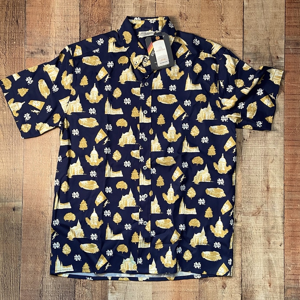 Notre Dame USCAPE Apparel Short Sleeve Button Down Shirt, Navy, Mens, Size M